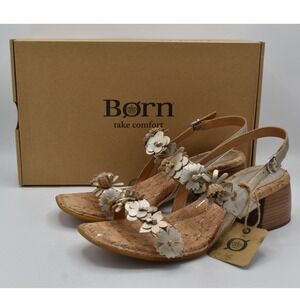 Born Women 10 Springs Light Gold Metallic Floral Strappy Heeled Sandals Shoes